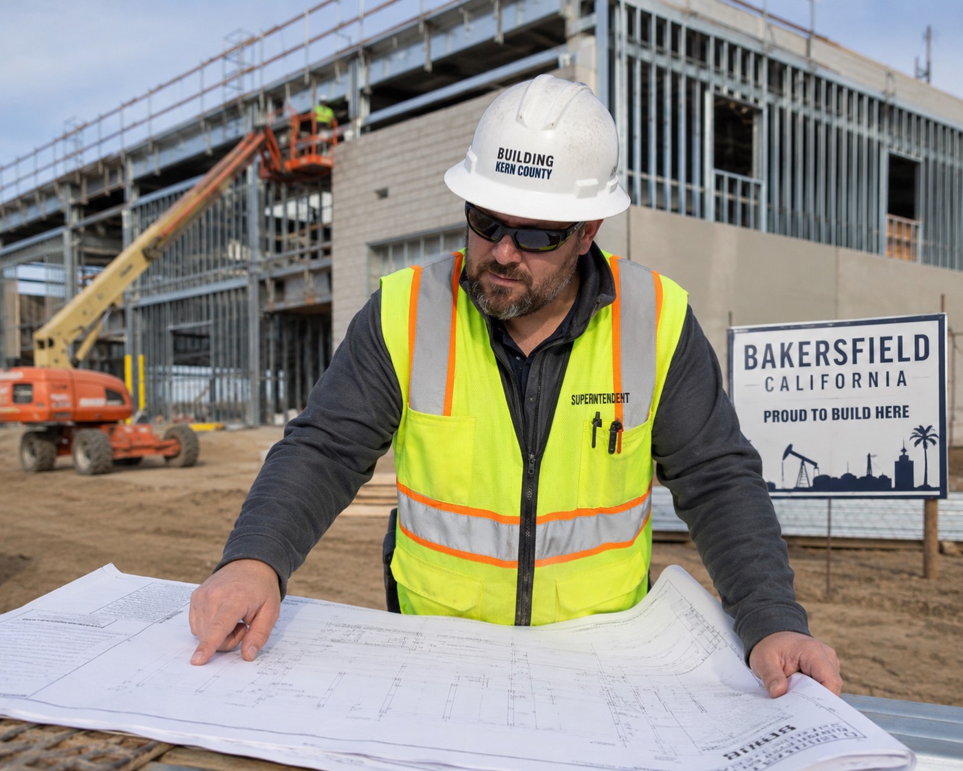 S.C. Anderson superintendent reviewing project drawings on site